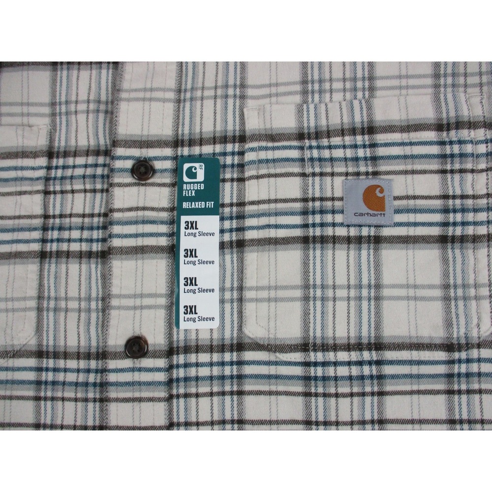 Carhartt Shirt Mens 3XL XXXL Off White Cream Rugged Flex Flannel Work Wear - Picture 3 of 11